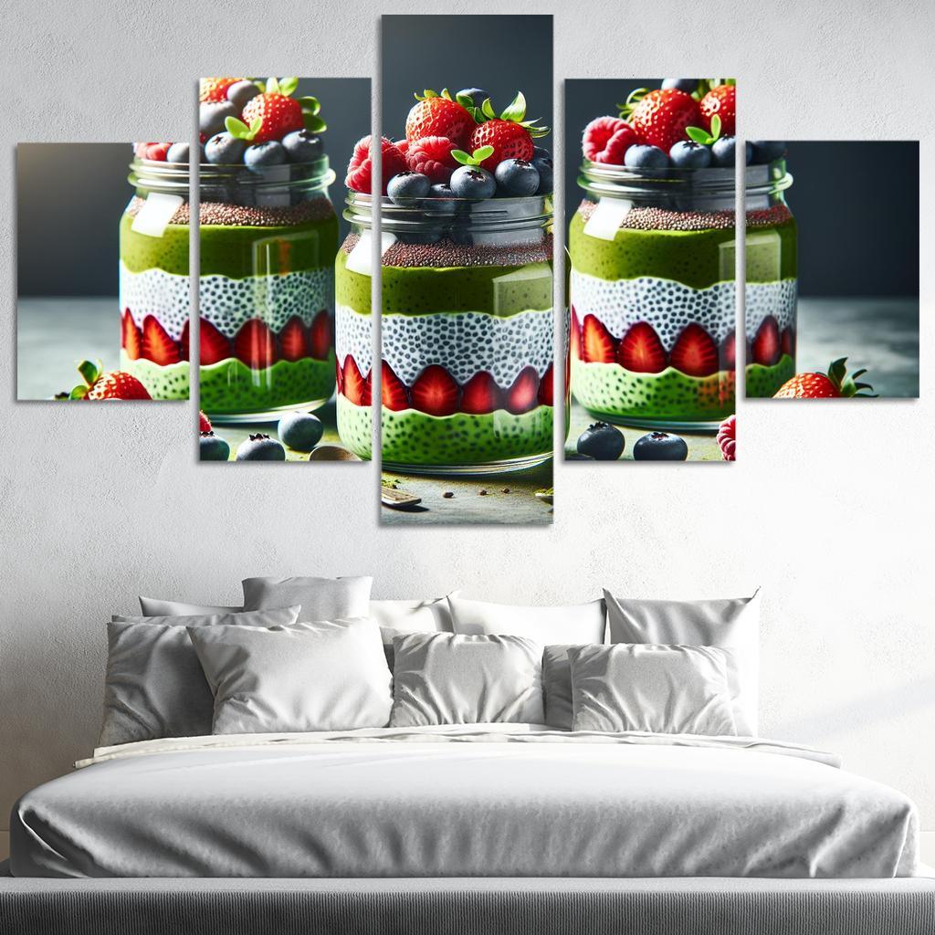 Matcha Chia Seed Pudding 5 Piece HD Canvas Wall Art-Original Frame