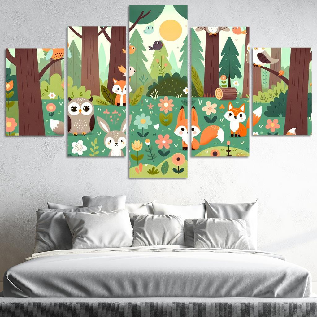 Magical Forest Creatures 5 Piece HD Canvas Wall Art-Original Frame