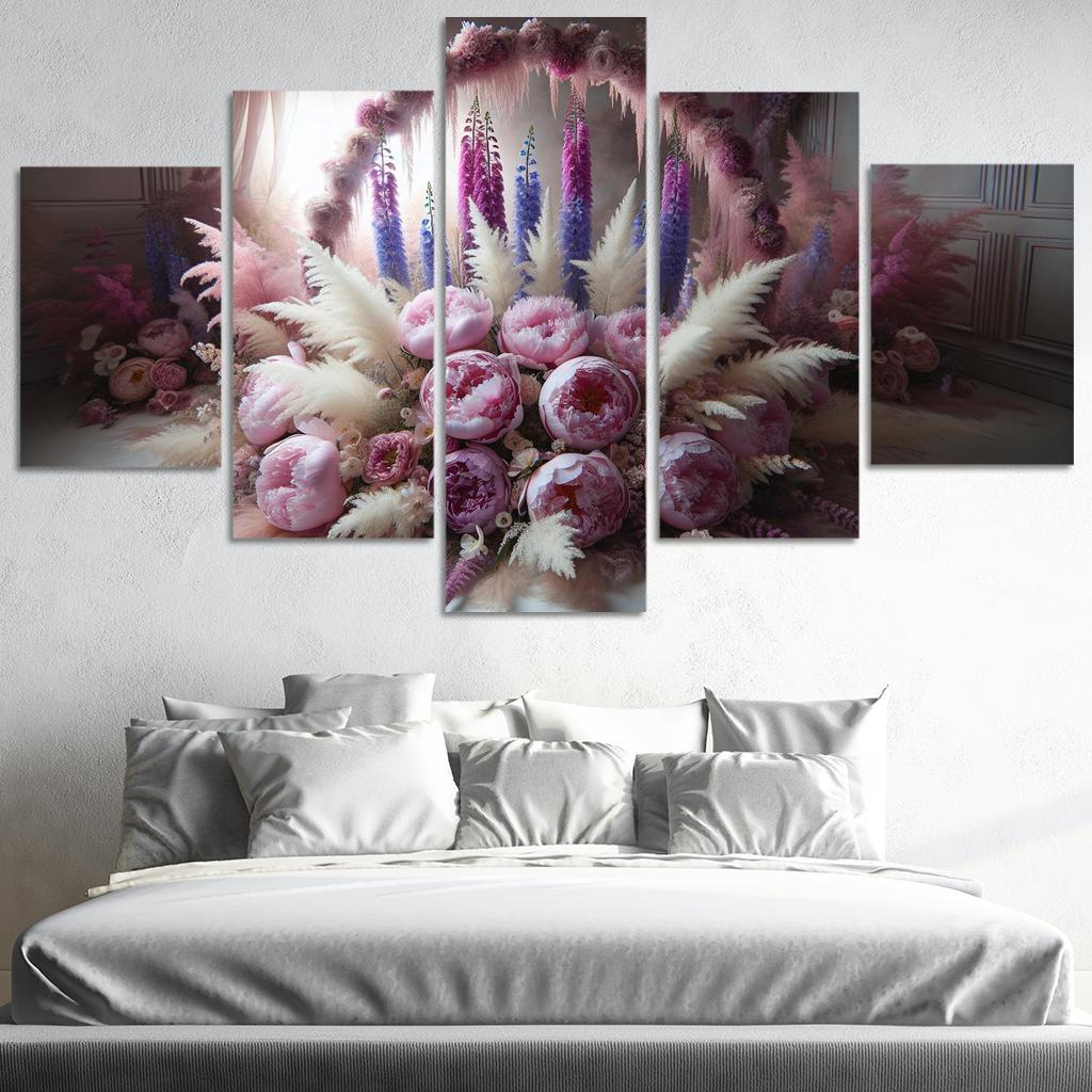 Ethereal Garden A Fairy Tale Floral Display 5 Piece HD Canvas Wall Art-Original Frame