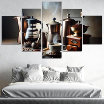 Home Brewed Coffee The Art of Crafting Perfection 5 Piece HD Canvas Wall Art-Original Frame