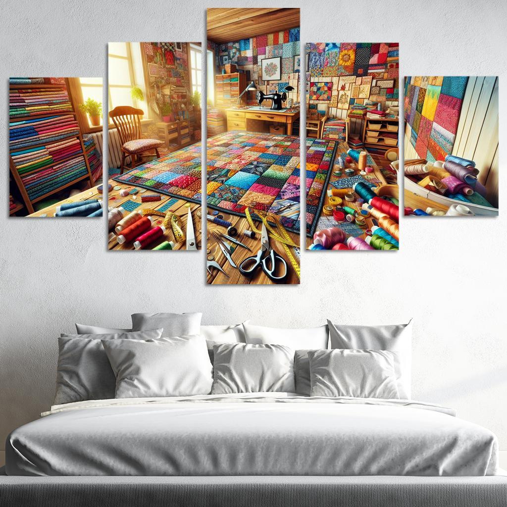 Quilting Stitching Together Memories 5 Piece HD Canvas Wall Art-Original Frame