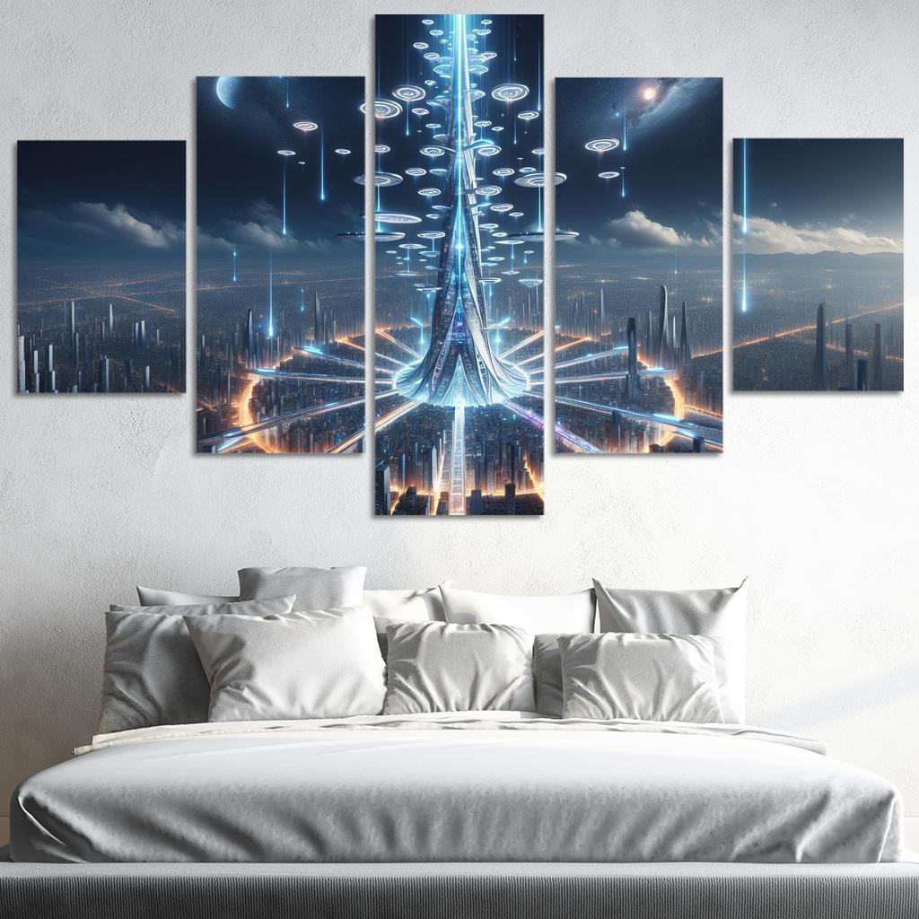 The Technomancer's Spire 5 Piece HD Canvas Wall Art-Original Frame