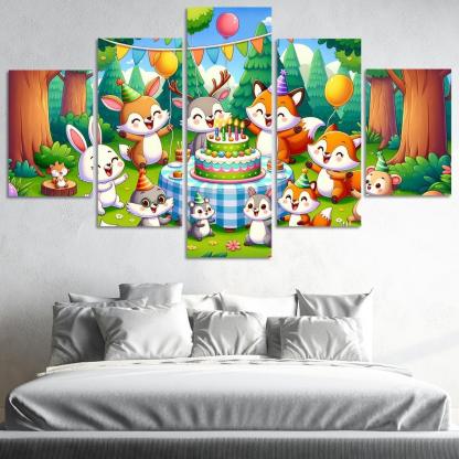 Whimsical Woodland Party 5 Piece HD Canvas Wall Art-Original Frame