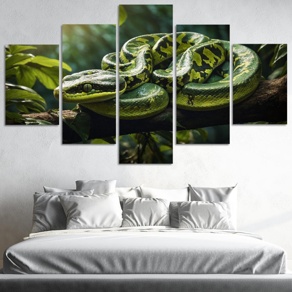The Elegant Green Tree Python In A Tropical Setting Framed Paintings