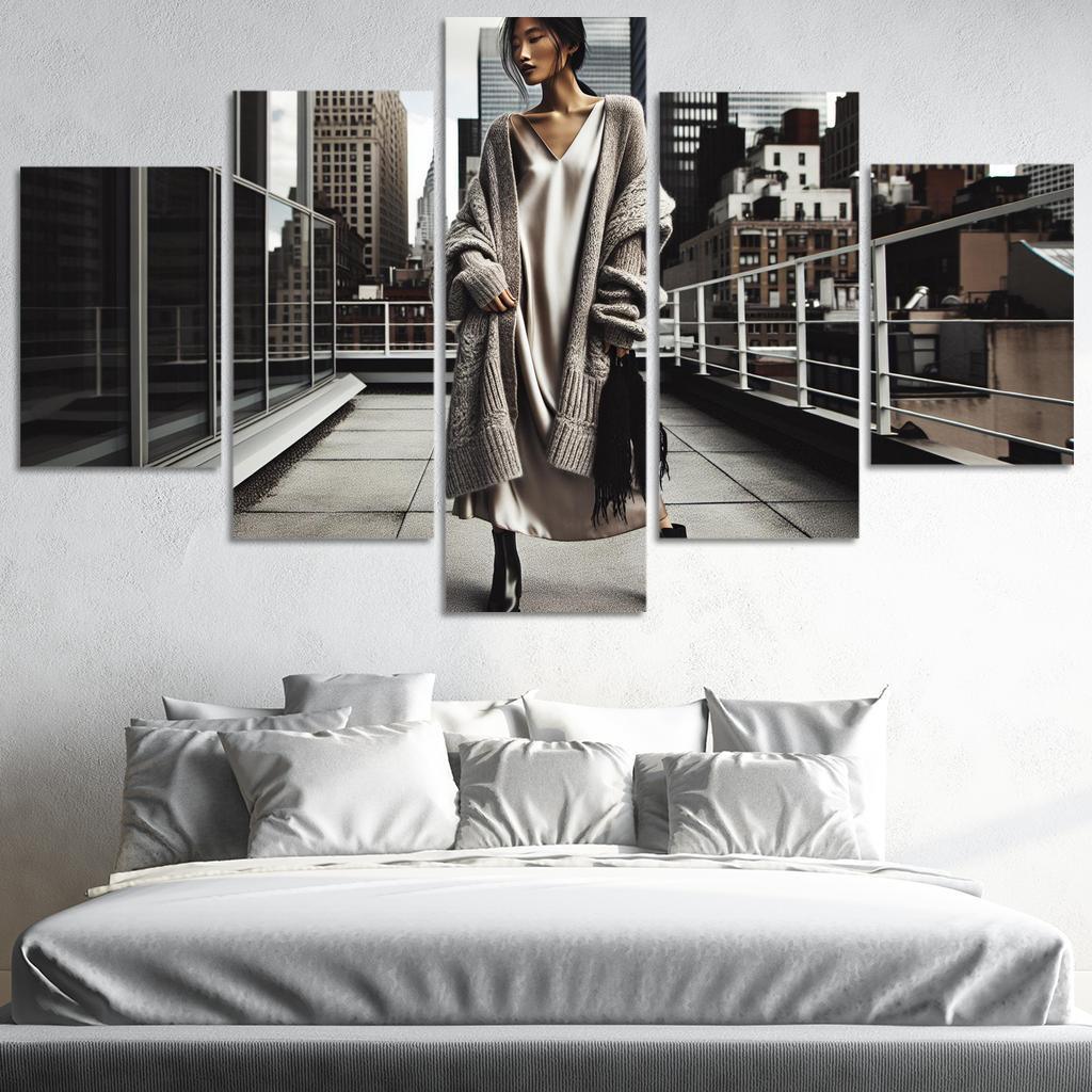 Layered Textures Combining Fabrics 5 Piece HD Canvas Wall Art-Original Frame