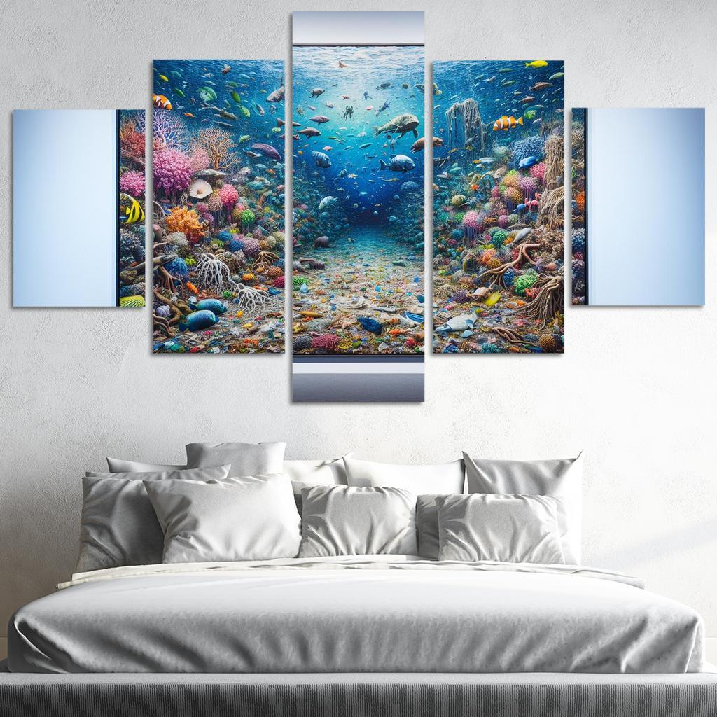 Beneath the Surface Ocean Conservation Awareness 5 Piece HD Canvas Wall Art-Original Frame