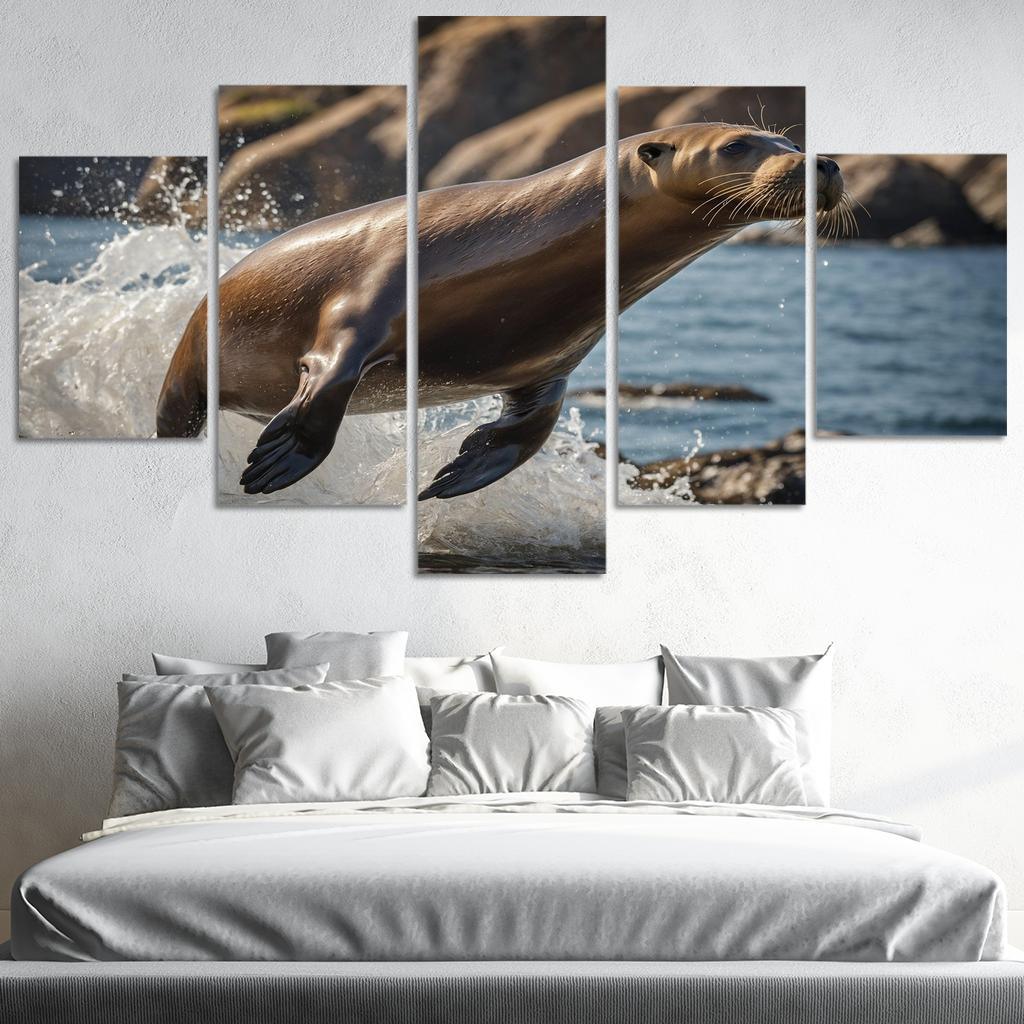 The Playful Sea Lion At A Coastal Colony Framed Paintings