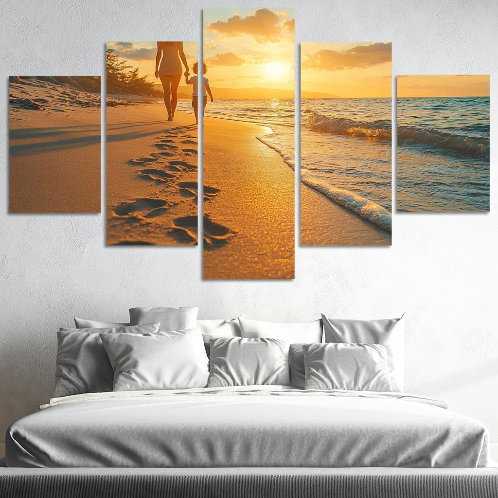 Footprints In The Sand A Mothers Guiding Steps Canvas Paintings Frame