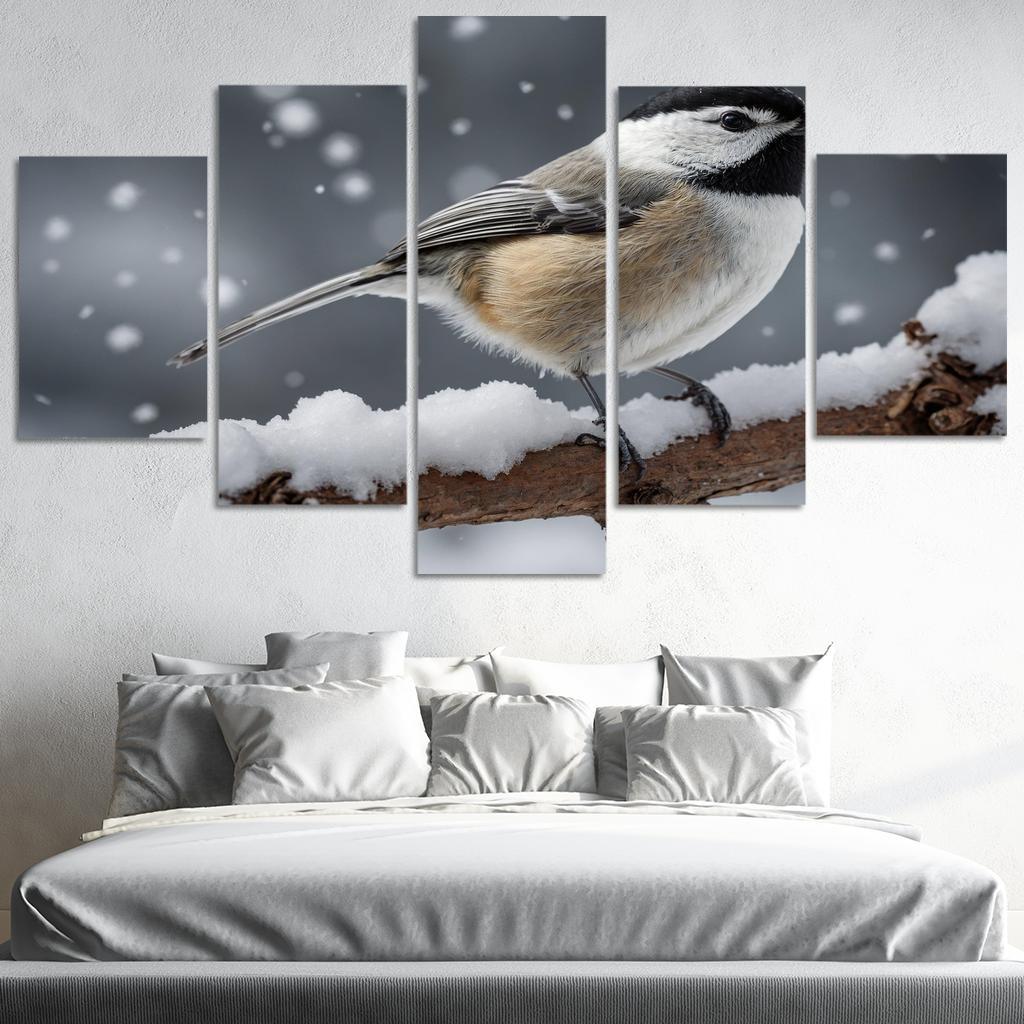 The Elegant Black-capped Chickadee In The Winter Canvas Paintings Frame