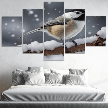 The Elegant Black-capped Chickadee In The Winter Canvas Paintings Frame
