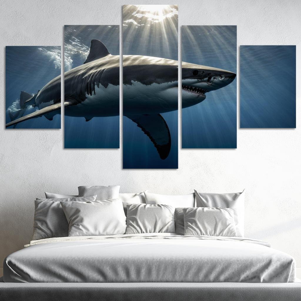 The Fearsome Great White Shark Of The Ocean Canvas Paintings Frame