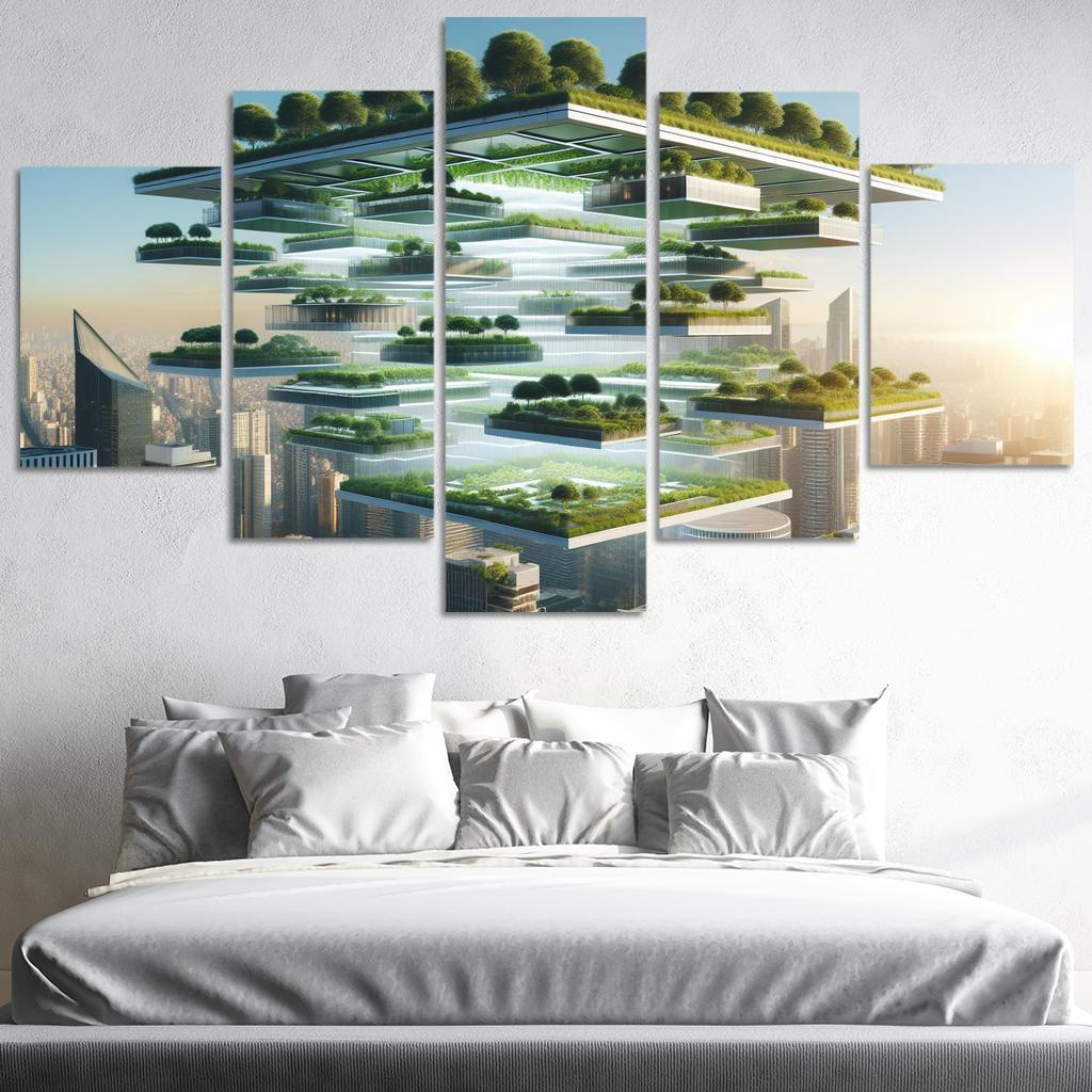 Floating Terraces 5 Piece HD Canvas Wall Art-Original Frame