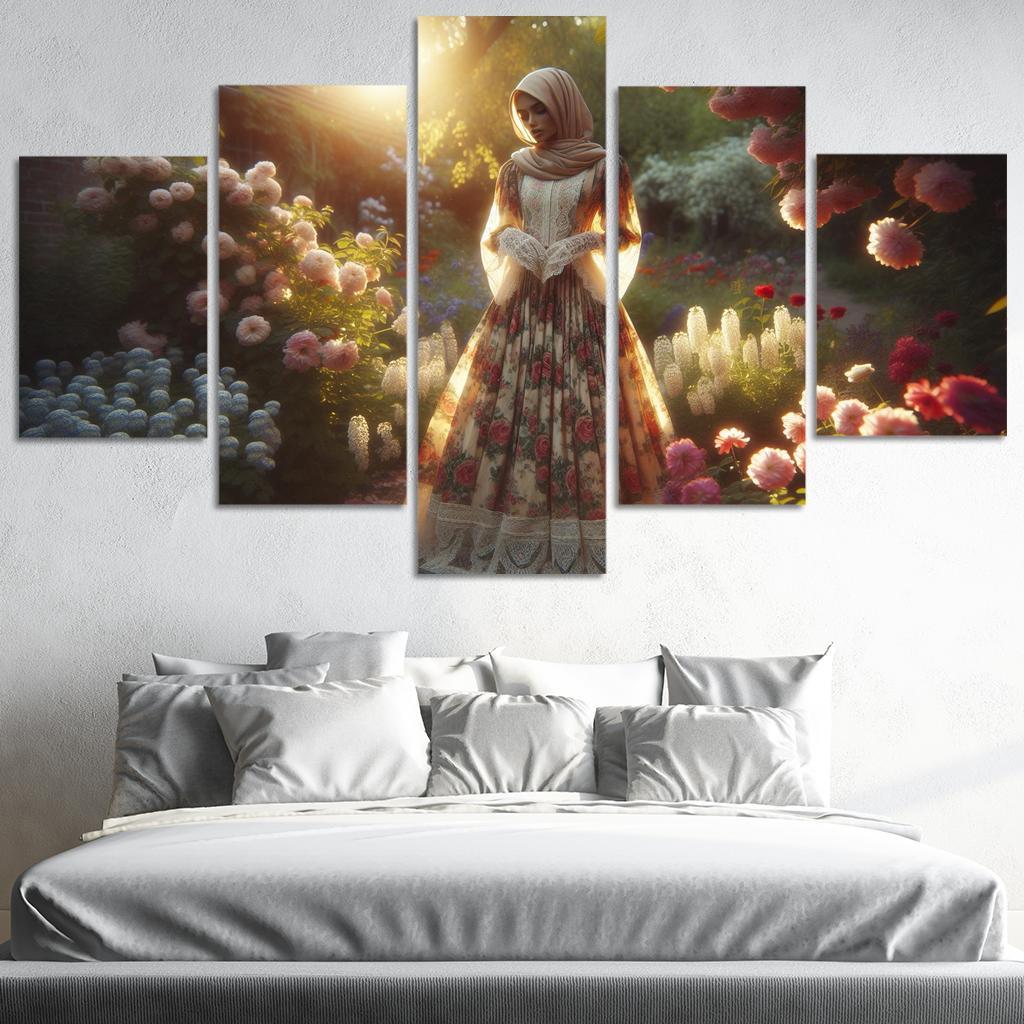 Vintage Floral Nostalgic Prints and Patterns 5 Piece HD Canvas Wall Art-Original Frame