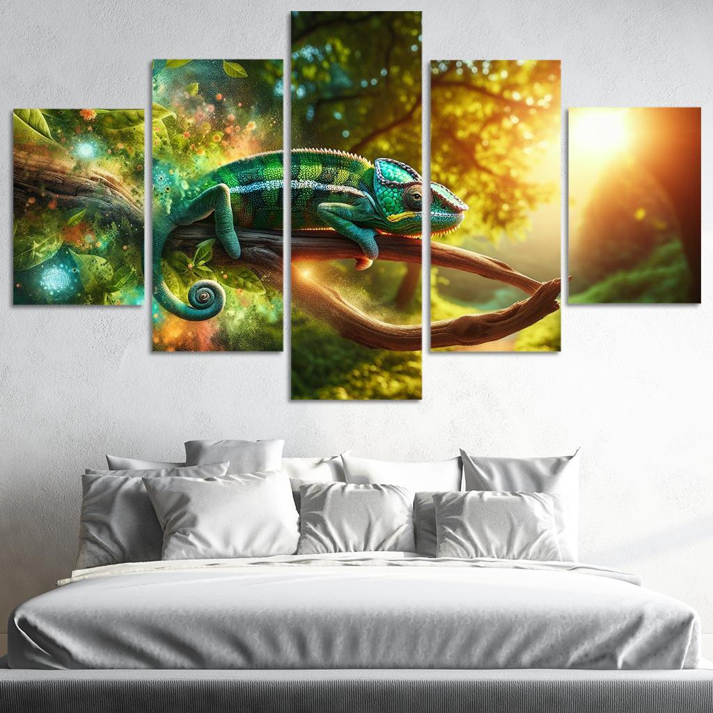 Chameleons Masters of Color and Camouflage 5 Piece HD Canvas Wall Art-Original Frame