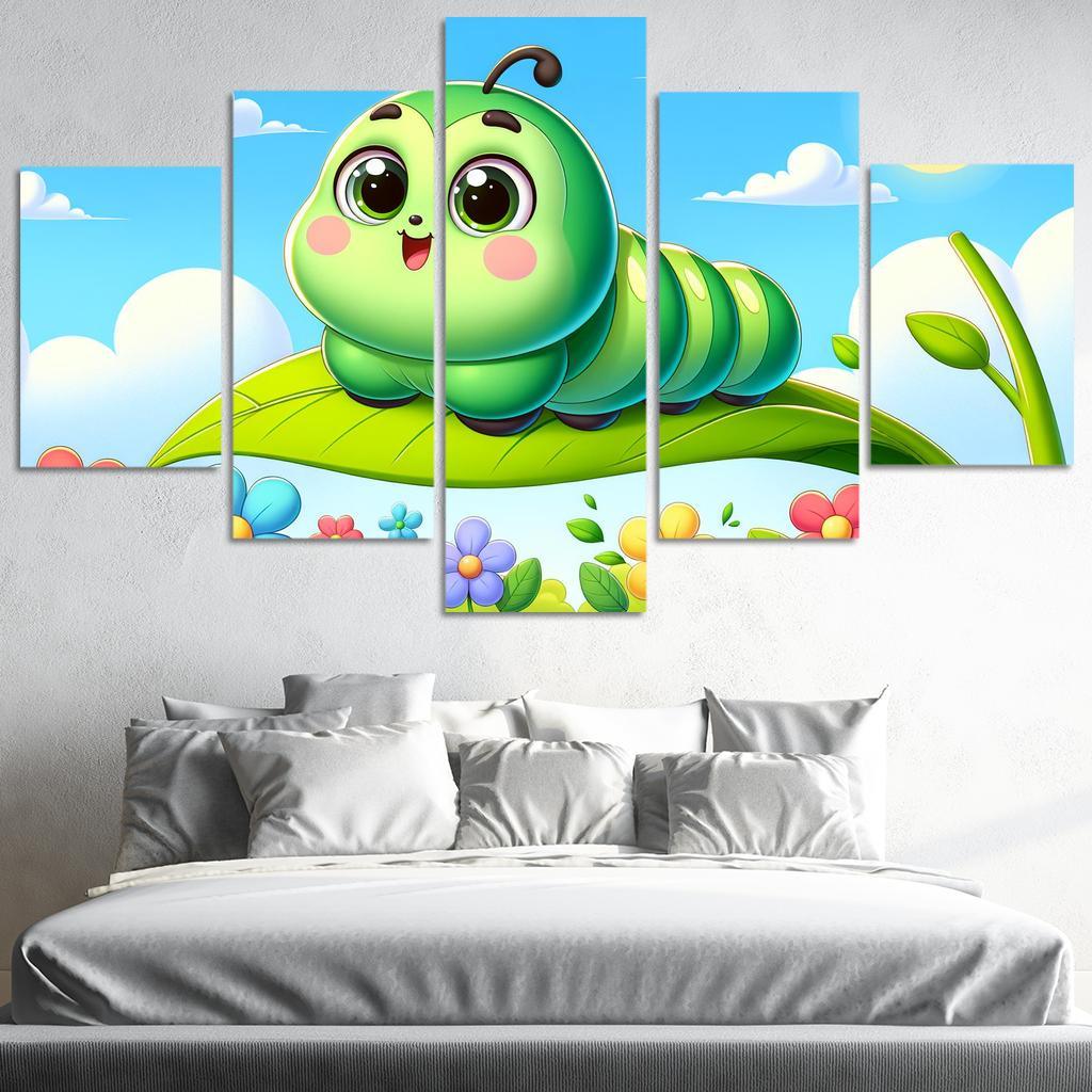 Cuddly Caterpillar Journey 5 Piece HD Canvas Wall Art-Original Frame