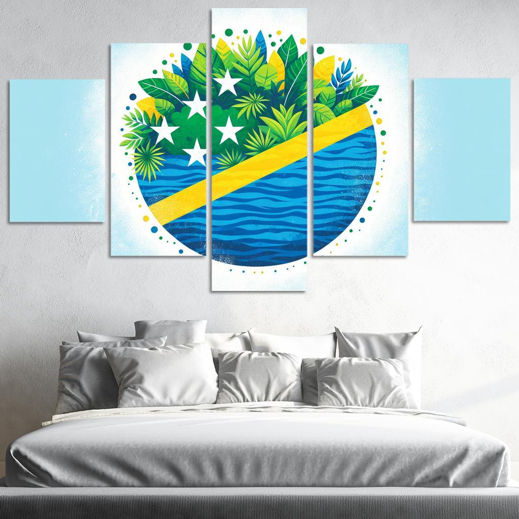 Nature's Guardians The Flag of the Solomon Islands 5 Piece HD Canvas Wall Art-Original Frame
