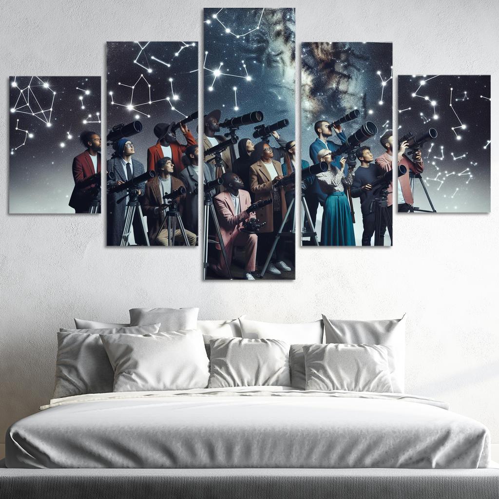 Astronomy Club Stargazing and Beyond 5 Piece HD Canvas Wall Art-Original Frame