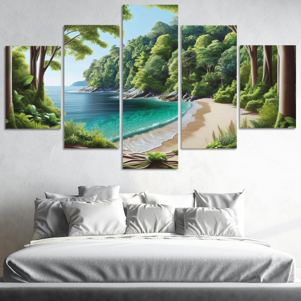 Lush Green Cove Nature's Oasis Modern Paintings Frame