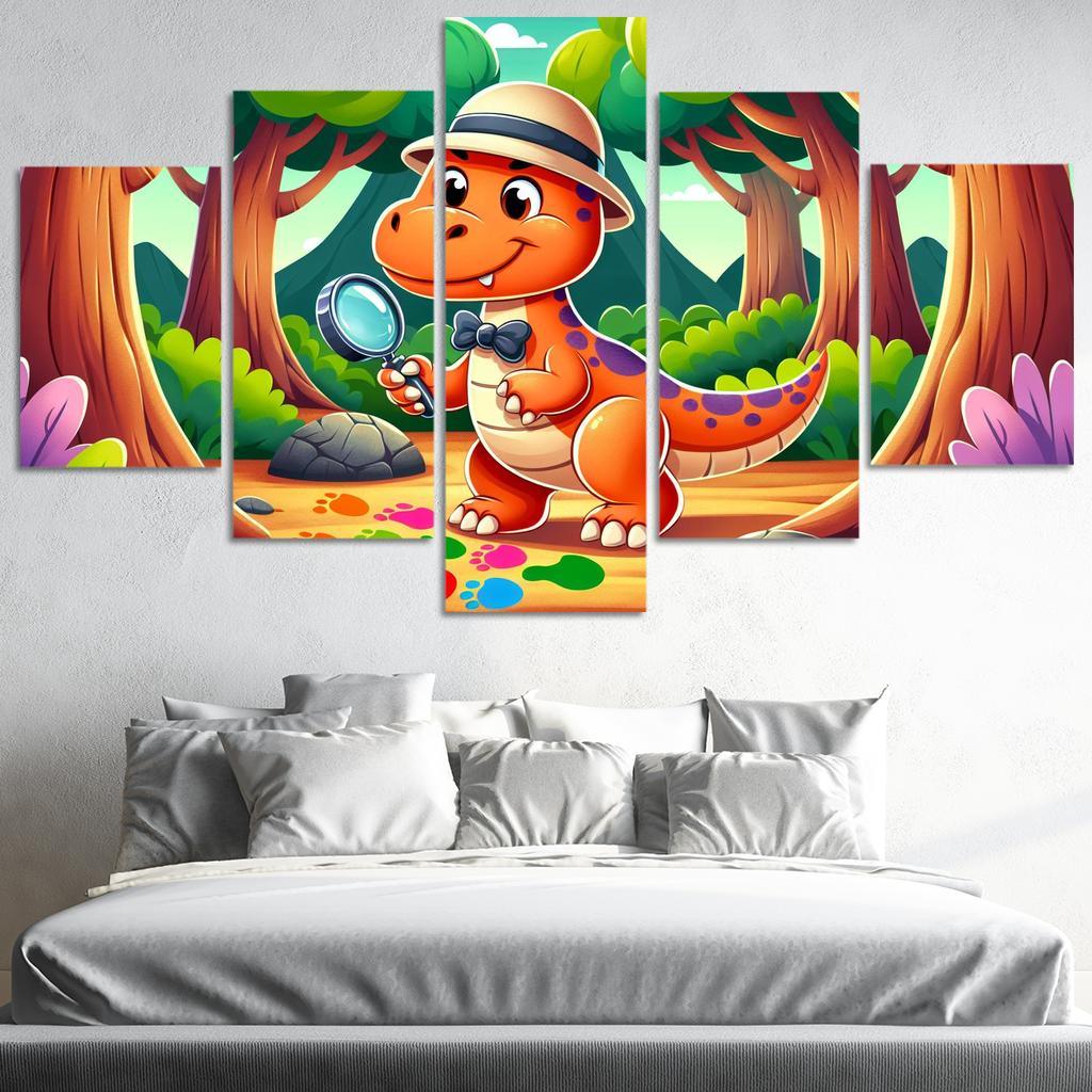 Dino Detective 5 Piece HD Canvas Wall Art-Original Frame