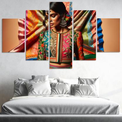 Ethnic Fusion Blending Cultures in Fashion 5 Piece HD Canvas Wall Art-Original Frame