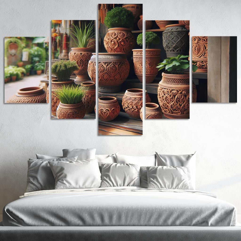Handcrafted Terracotta Planters 5 Piece HD Canvas Wall Art-Original Frame