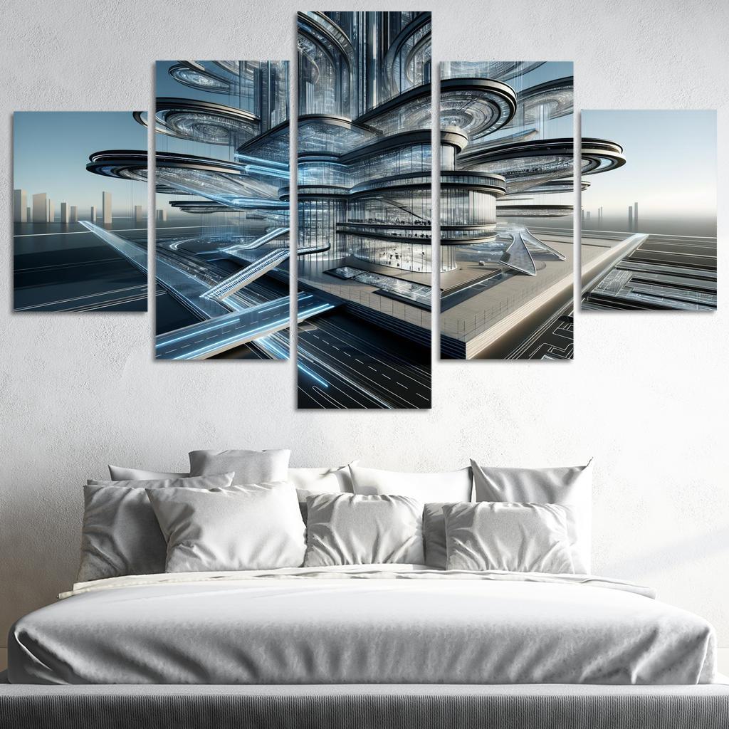 Dynamic Kinetic Architecture 5 Piece HD Canvas Wall Art-Original Frame