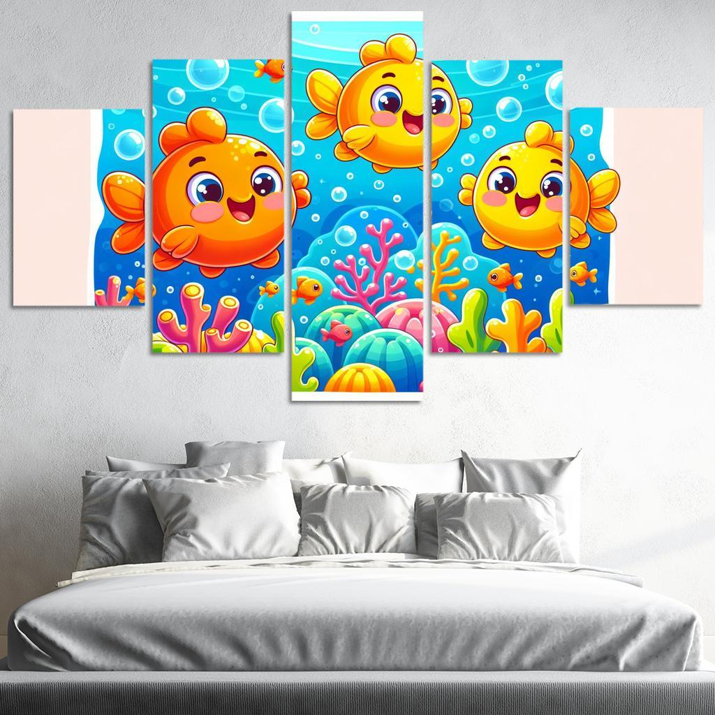 Giggles With Goldfish - Underwater Fun Framed Paintings