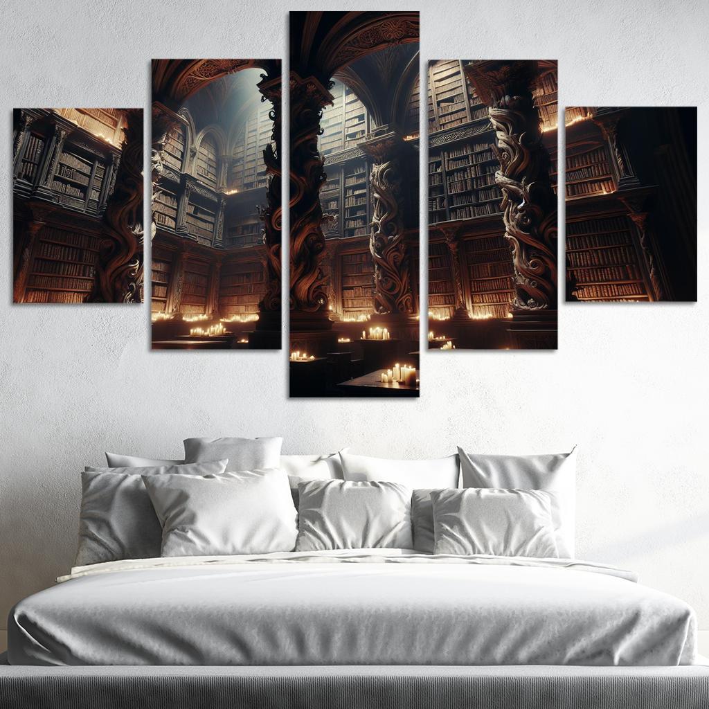 Phantom Library Enchanted Shelves of Darkness 5 Piece HD Canvas Wall Art-Original Frame