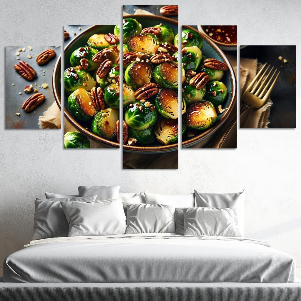 Cinnamon Maple Roasted Brussels Sprouts 5 Piece HD Canvas Wall Art-Original Frame
