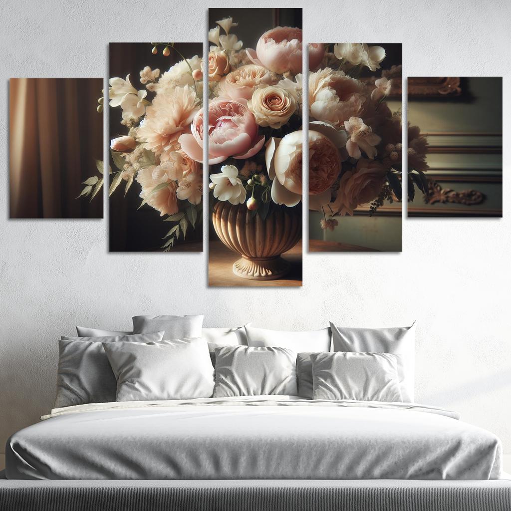 Victorian Romance A Nostalgic Floral Display 5 Piece HD Canvas Wall Art-Original Frame