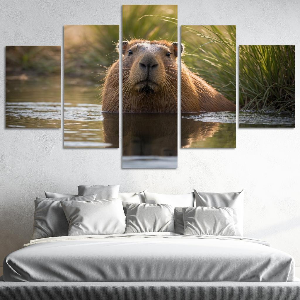 The Charming Capybara By A Waterhole Framed Paintings