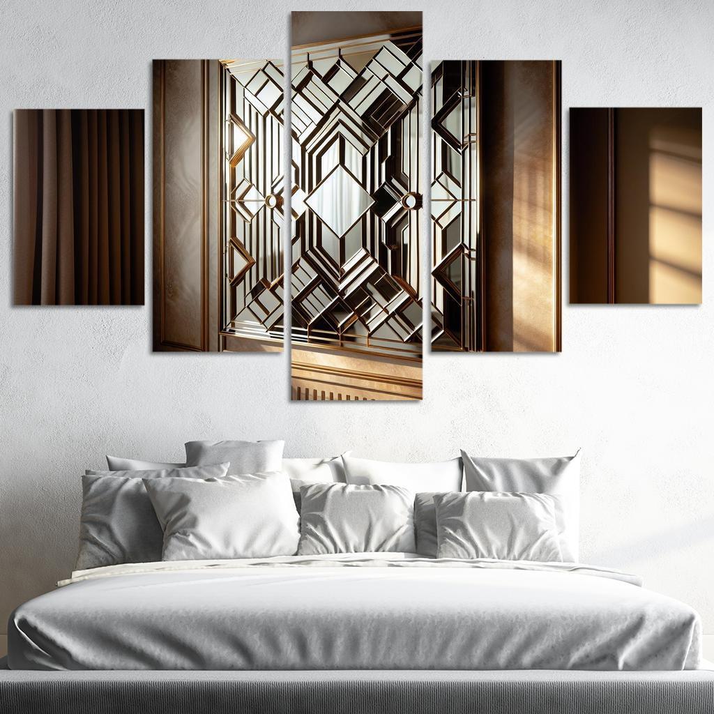 Art Deco Mirror with Geometric Design 5 Piece HD Canvas Wall Art-Original Frame