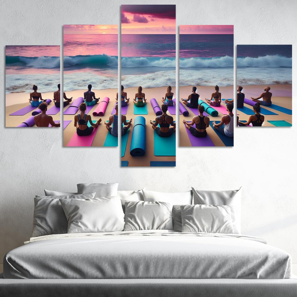 Waves Of Serenity Yoga On The Shore Modern Paintings Frame