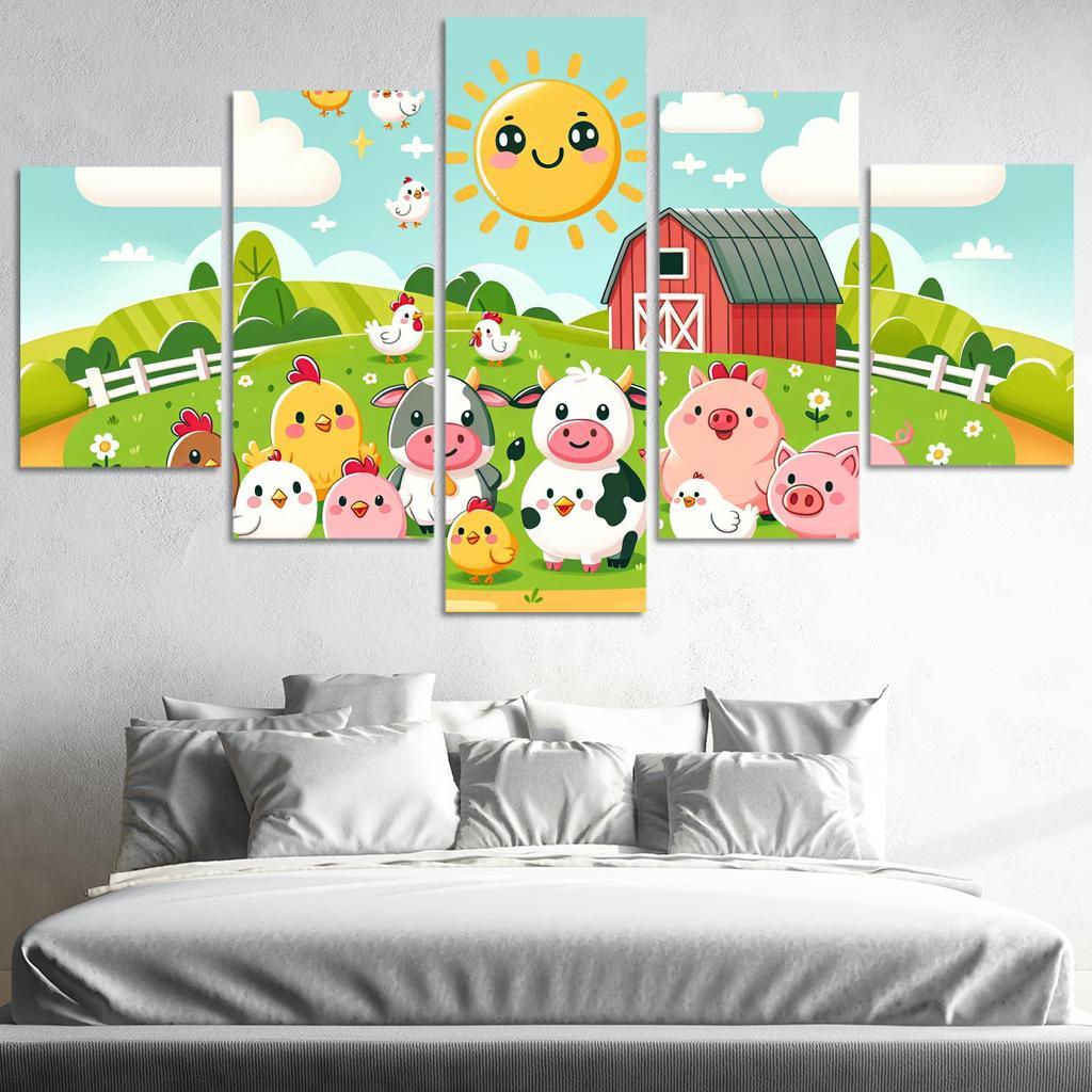 Frolicsome Farm Friends 5 Piece HD Canvas Wall Art-Original Frame