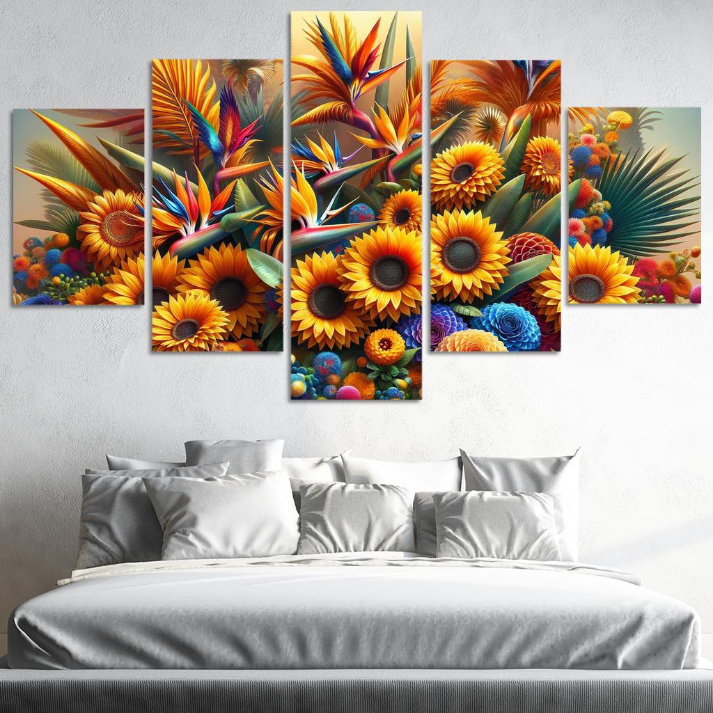 Festival of Colors A Celebration of Floral Diversity 5 Piece HD Canvas Wall Art-Original Frame