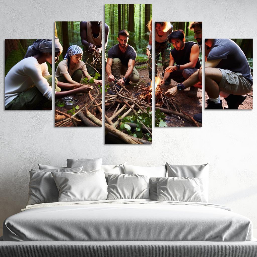 Wilderness Survival Learn the Art of Survival Skills 5 Piece HD Canvas Wall Art-Original Frame