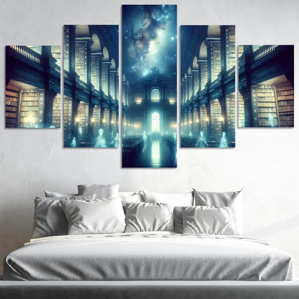 The Cosmic Library 5 Piece HD Canvas Wall Art-Original Frame