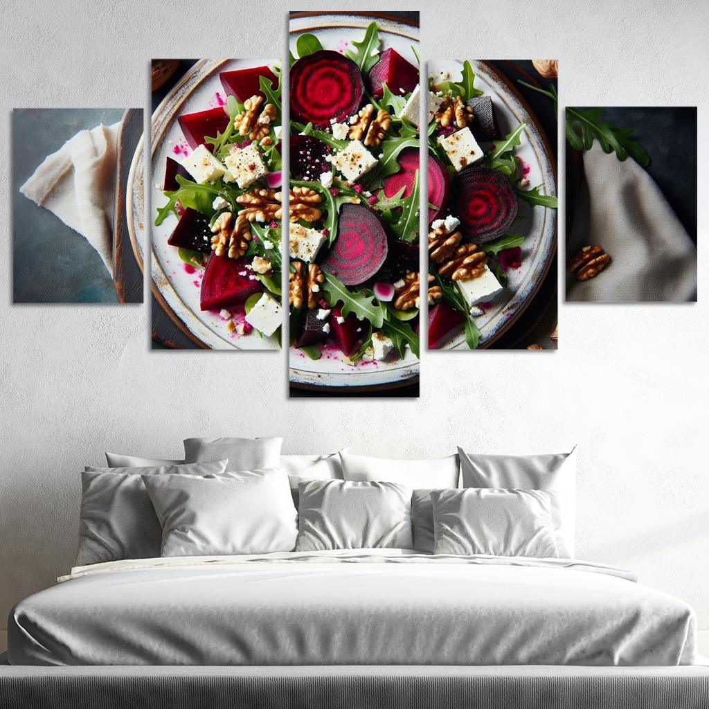 Beetroot and Feta Salad with Walnut Dressing 5 Piece HD Canvas Wall Art-Original Frame