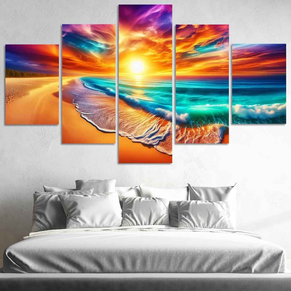 Golden Horizon Beach Modern Paintings Frame