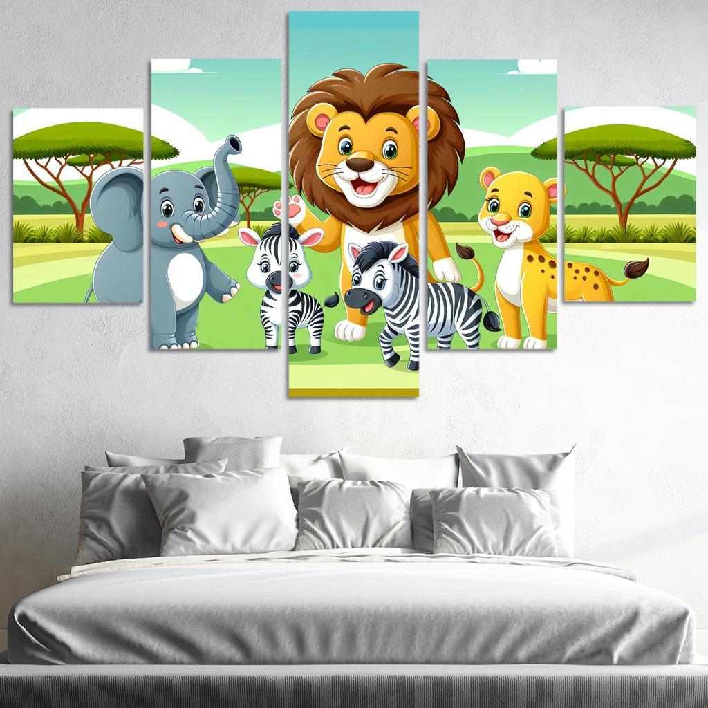 Adventure with Adventurous Animals 5 Piece HD Canvas Wall Art-Original Frame