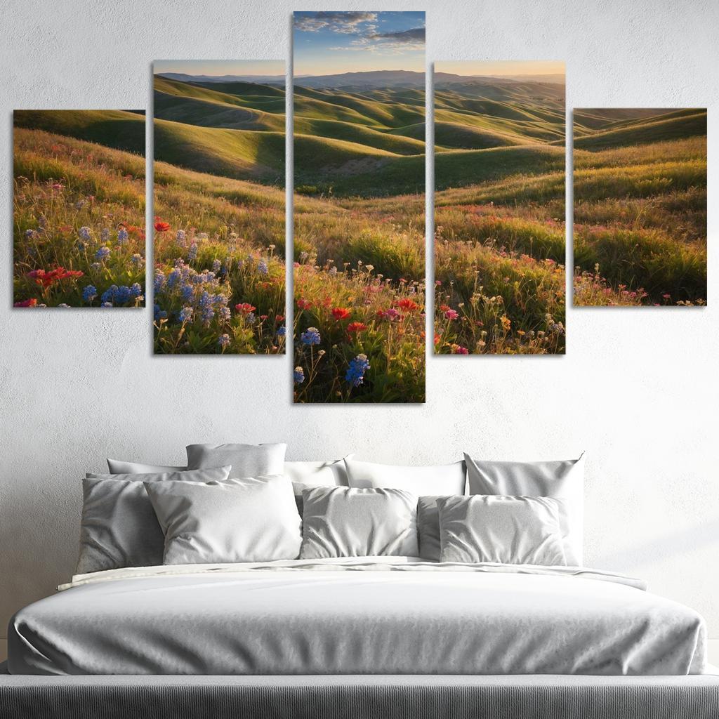 The Colorful Embrace Of Flowering Hillsides Multi-panel Paintings