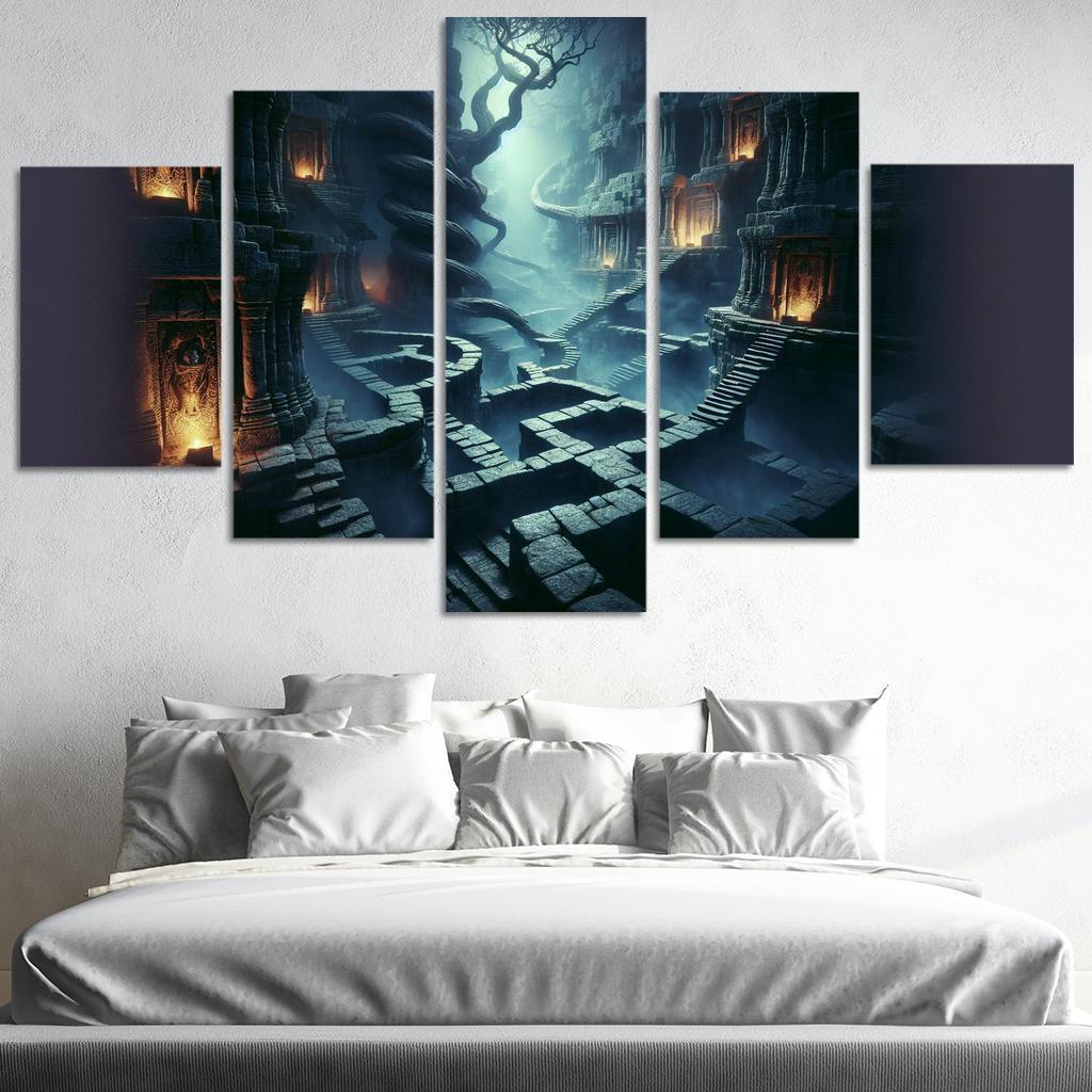Eclipsed Labyrinth The Maze of Shadows 5 Piece HD Canvas Wall Art-Original Frame