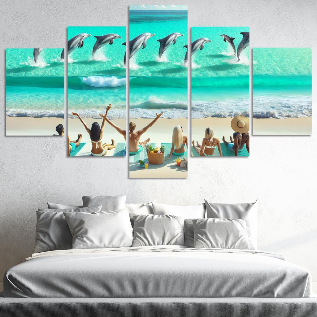 Dolphin Watch Beach A Wildlife Spectacle Canvas Paintings Frame