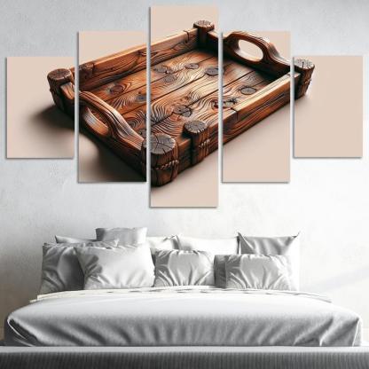 Rustic Wooden Tray with Handles 5 Piece HD Canvas Wall Art-Original Frame