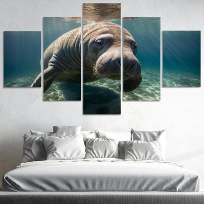 The Mysterious Manatee In Coastal Waters Framed Paintings