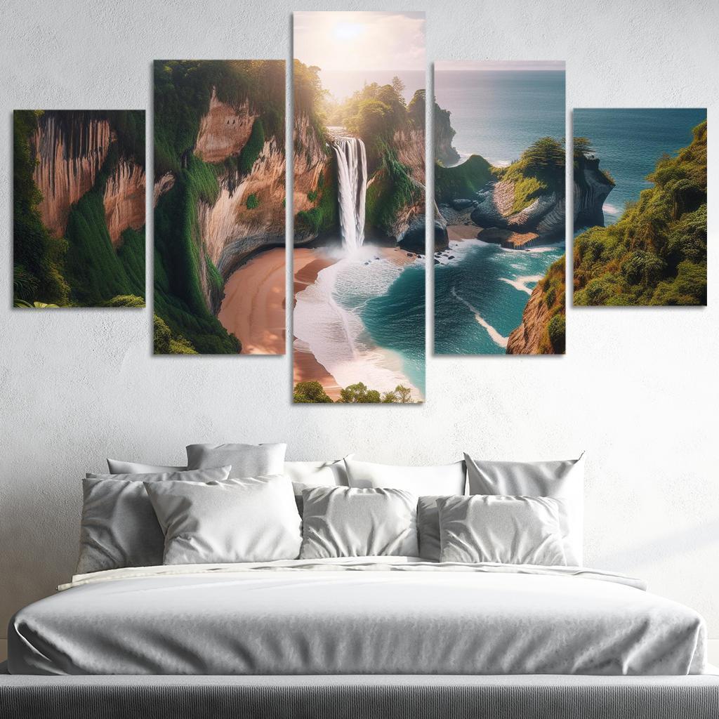 Cascading Waterfalls Beach Modern Paintings Frame