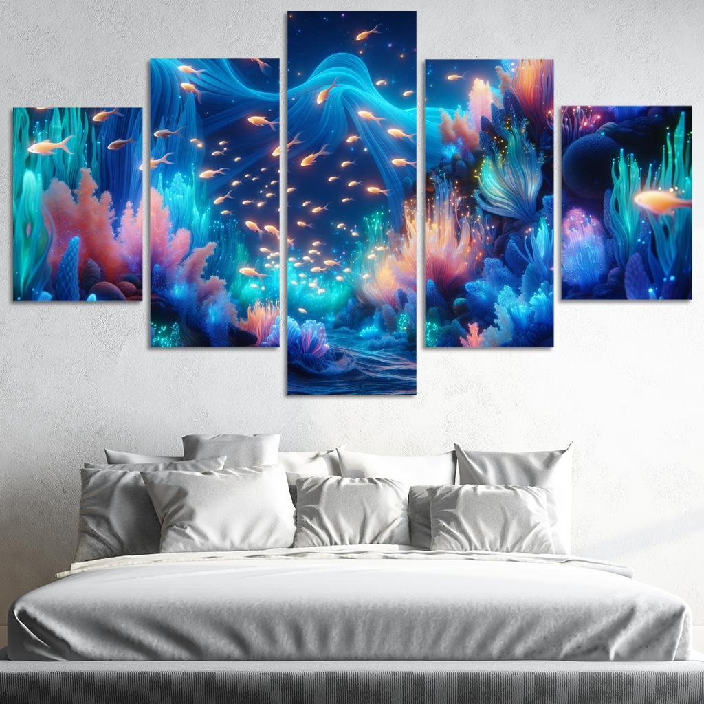 The Luminescent Depths 5 Piece HD Canvas Wall Art-Original Frame