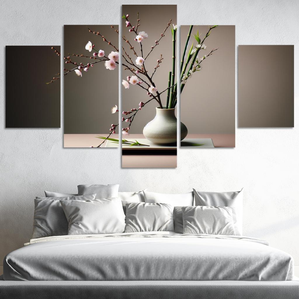 Japanese Serenity Ikebana Inspired Arrangement 5 Piece HD Canvas Wall Art-Original Frame
