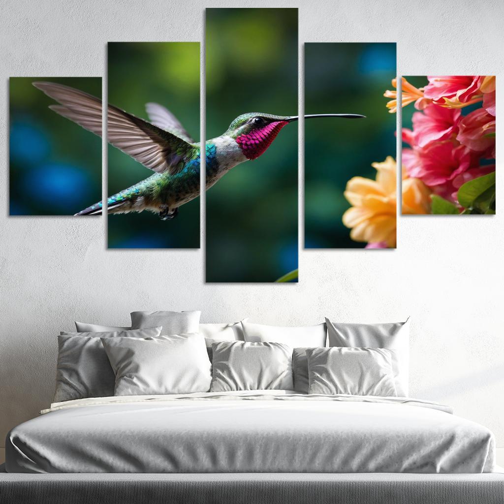 The Enchanting Hummingbird Among Tropical Flowers Framed Paintings