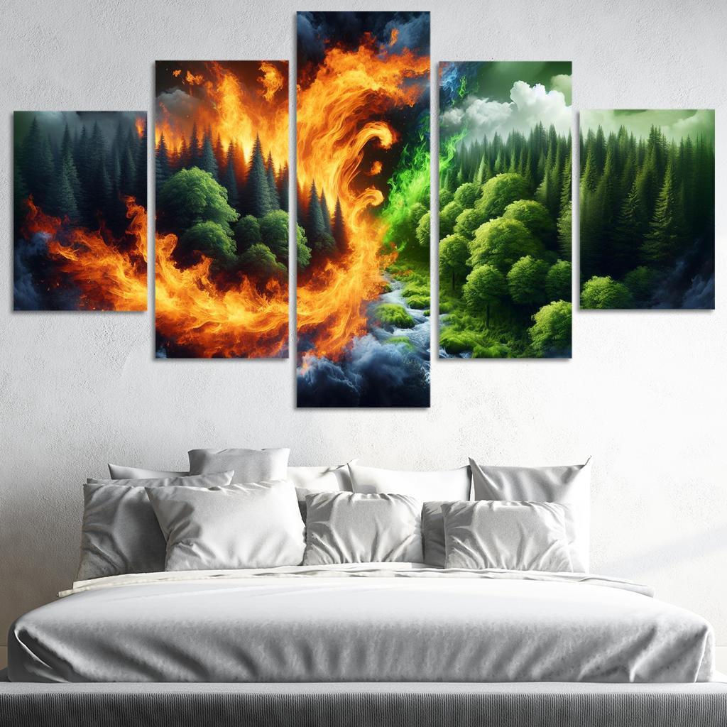 Flames of Awareness The Reality of Wildfires 5 Piece HD Canvas Wall Art-Original Frame